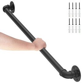 OKYMRO 3Feet Industrial Pipe Stair Handrail，staircase handrail for Outdoor and Indoor Stairs Loft Porch HandRail ，Bathtub Grab Bars Handrails, (Rustic/Matte Black),Easy for Installation，Modern Look