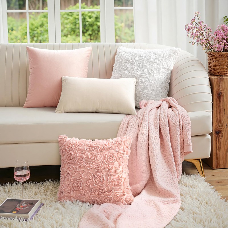 MIULEE Decorative Rose Flower Pillow Cover Pack of 1 Peach