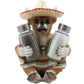 Animal, Bird, Western, Wild Life, Biker, Farm, Chef, Day of Dead Polyresin Salt and Pepper Shaker Set Home Kitchen Diniing Select Yours (Chihuahua With Hat)