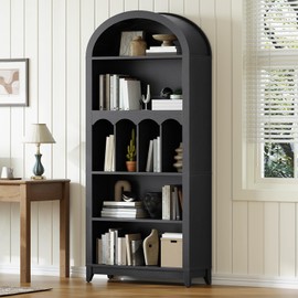 HOOBRO Arched Bookshelf, 70.9" Tall Arch Bookcase with Storage, 5-Tier Farmhouse Book Shelf, Modern Arched Cabinet, Wooden Bookshelf with Open Display Shelves for Living Room, Office, Black BK53SJ01