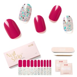 NAILOG Gel Nail Seal Curing Type (20 Pieces), Long Lasting, Salon Quality, 33mm Extra Long, Nail Stickers, Nail Kit, Glitter, Fall | Ruby Nebula