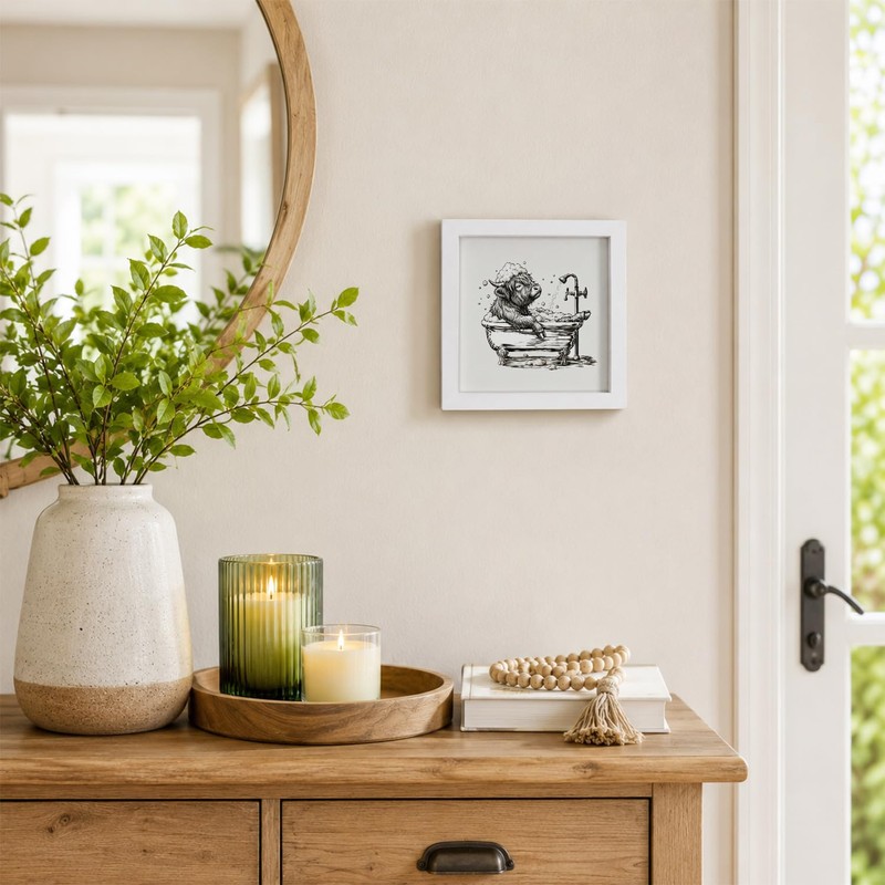 Funny Highland Cow Bathroom Wall Art Decor, 7x7 Inch