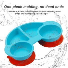 Baby Plate Silicone Suction Toddler Plates, Divided Dishes for Toddler Kids, Self Feeding, BPA Free, Microwave & Dishwasher Safe (Car-Blue)