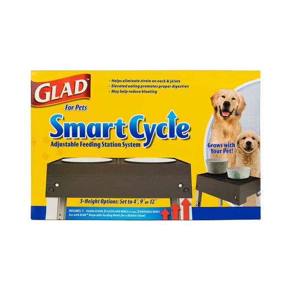 Glad for Pets Smart Cycle Adjustable Feeding Station System | Elevated Dog Bowl Inserts With 3 Height Options for Dogs | Includes 4 Disposable Dog Bowls