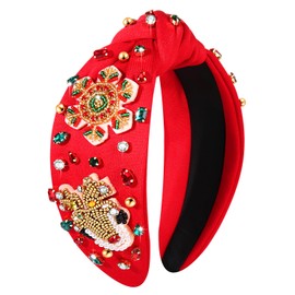 YAHPERN Christmas Headband for Women Christmas Accessories Xmas Bow Tree Snowflake Knotted Headband Crystal Top Knot Headband