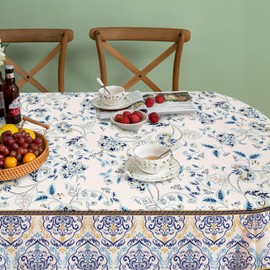 Bkyedsa Oval Floral Tablecloth, Blue Yellow French Country Tablecloth 60 x 84, Wrinkle Resistant and Washable Floral Table Cloths,Perfect for Kitchen Dinner,Family Gathering,Holiday Dining Room Table