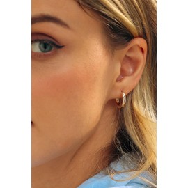 Wide Huggie Earrings with Marquise CZ | Bold Chunky CZ Huggie Hoops for Everyday | 18K Gold Sterling Silver Posts Womens Waterproof Gold Jewelry