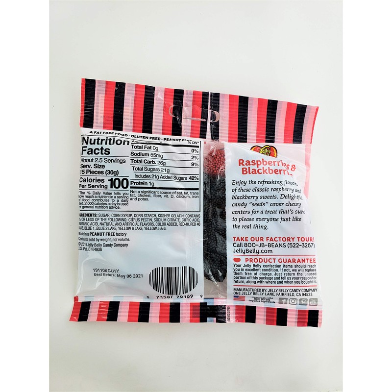 Jelly Belly Raspberries and Blackberries, 2.75-Ounce Bag (1 bag)