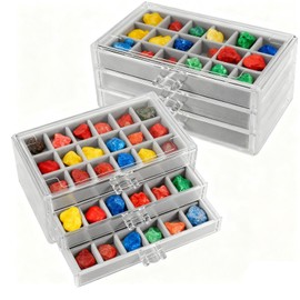 HEIHAK 2 PCS 54 Grid Acrylic Rock Collection Display Case - 3 Layer Clear Storage Organizer with Compartments for Crystals Gemstones