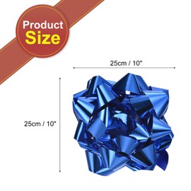 MECCANIXITY 10 Inch Large Gift Bow Self Adhesive Metallic Christmas Bows Bright Blue for Gift Wrapping, Present Baskets, Party Decoration, Holiday, Wedding