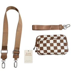 Gold Blush DualMode 2 in 1 Wallet – Nylon Wristlet & Crossbody Bag for Women, Fits Most Smartphones, Stylish & Versatile wallets purse:_Brown Checkered