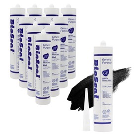 Black BioSeal 100% Silicone Sealant Caulk General Purpose, Waterproof and No Odor 10.1 Ounce Cartridge -Black (10)