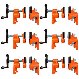 DUPDMKIN Pipe Clamps 3/4 inch 6 Pack Pipe Clamp with Unique Foot Ideal for Carpentry, Home Improvement, and DIY Projects Wood Gluing Clamps (Orange, 3/4 IN with Pads)