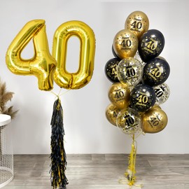 40th Birthday Balloons,15 Pcs Black Gold Party Decorations with Happy Birthday Latex Confetti Balloons for Men Women 40th Birthday Décor Anniversary Age Balloons