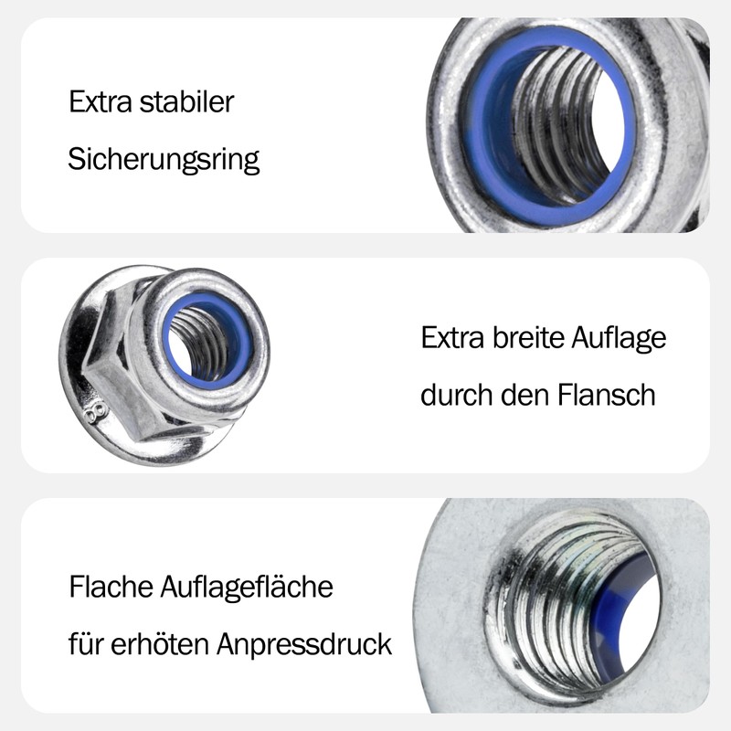 Pack of 50 Self Locking Flange Nuts - Rustproof with