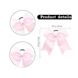2 Pcs Cheerleader Hair Bows for Women Glitter Large Cute Bow Hair Ties 8 inch Ponytail Holder Elastic Band Cheer Bow Hair Accessories for School Sports (Pink)