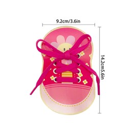 CHEERYMAGIC Wooden Lacing Shoe, Shoe Lace Practice Board Learn to Tie Shoe Laces Kids Teaching Tie Shoelaces Shoelace Teaching Aids Lacing Shoes Educational Tool For Kids Toddler A4-MZXXD (Pink)