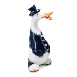 STP GOODS Duck Ceramic Figurine 7.9" Handmade Ceramic Statue, Decorations for Home, Indoor/Outdoor Animal Statues, Home Garden Décor, Hand-Painted Tabletop Ornament for Living Room, Shelves