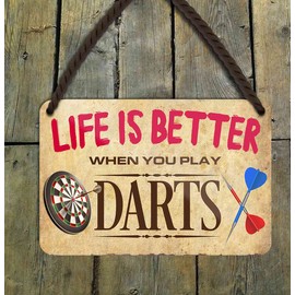 schilderkreis24 Tin Sign Funny Saying "Life is Better When You Play Darts" Decorative Counter Bar Pub Vintage Retro Gift Idea Dart Player 18 x 12 cm