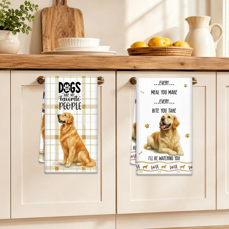 Golden Retriever Tea Towel for Dog Lovers, 100% Cotton Kitchen