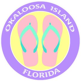 Okaloosa Island, Florida Flip Flops Decorative Car Truck Decal Window Sticker Vinyl Die-Cut Wildlife Travel Adventure Vacation Tourist Souvenir