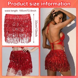 TZQFROCE Glitter Skirt Women's Sequin Skirt Belly Dance Fringe Skirt Glitter Glitter Skirt Belly Dance Costume Women for Women and Girls, red