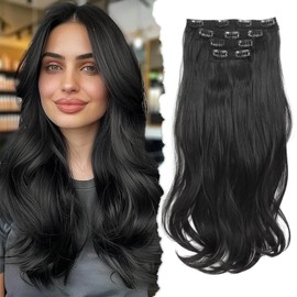 Peonymebeauty Black Hair Extensions, 4PCS Clip in Hair Extension 20 Inch Body Wavy Upgraded Invisible Soft Thin Lace Weft Natural Synthetic Soft Hairpieces for Women Girls Daily Use