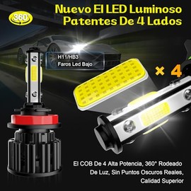 LED H11 H8 H9 para Faros Delanteros Auto 160W 20000LM 400% Brillo-2 Piezas | 6500K Luz Blanca, 4 Caras Chip COB, Canbus Sin Erro, Focos H11 LED Luces 