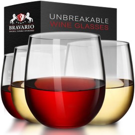 Bravario Copas de Vino de Plástico Irrompibles | Reutilizable | 100% Plástico Tritan Inastillable | Aptas Para el Lavavajillas | Sin BPA | Ideal Para Interiores y Exteriores | 13 oz, Juego de 4