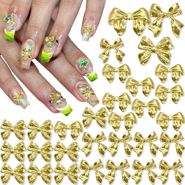 YAEISM 30PCS 3D Gold Bow Charms - 3 Styles Alloy