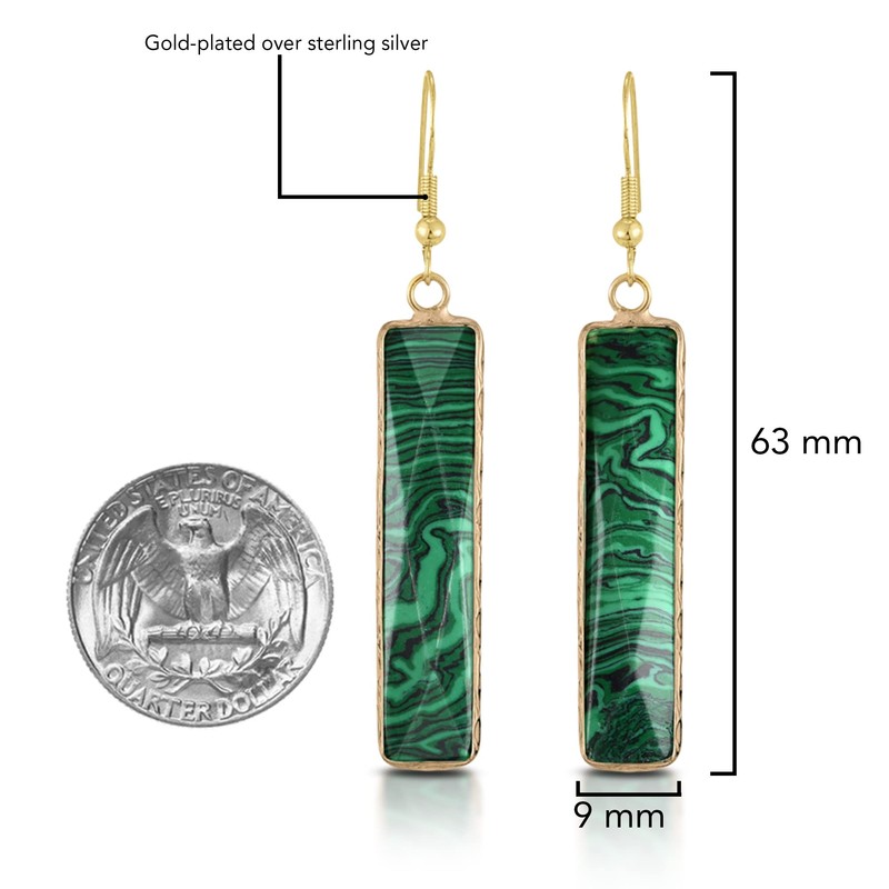 AeraVida Beautiful Green Rectangular Malachite Gold-Plated Silver Dangle Earrings |