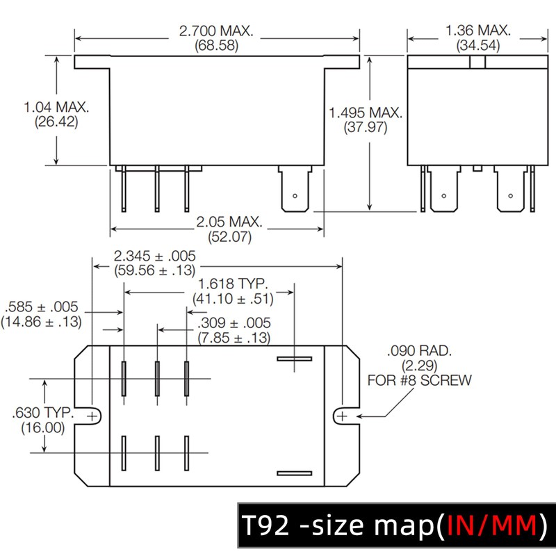 T92P7D22-12 Power Relay (2-Pack), 30A 12VDC DPST-NO 6-Pin, Compatible with