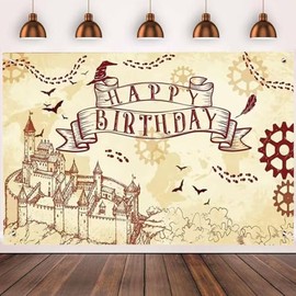 QYCX Wizard Backdrop Wizard Party Decorations Wizard Banner Wizard Party Banner Wizard Happy Birthday Photography Backdrop Banner for Harry Inspired Magic Birthday Party Supplies