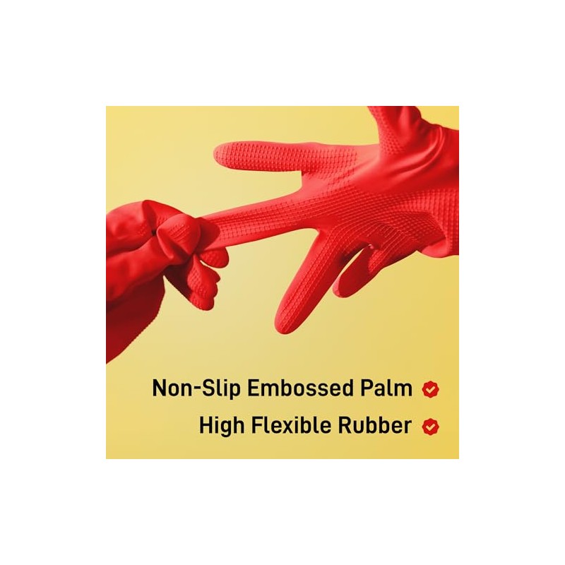 SteadMax 3 Pack Red Cleaning Gloves, Supreme Durability, Natural Rubber