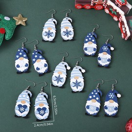 Winter Snow Gnome Earrings Wooden Cute Winter Dwarfs Earrings Love Heart SnowballSnowflake White Blue Gnome Earrings Winter Christmas Hannukah Jewelry Gifts- 06