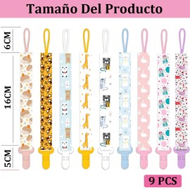 9 Pack Clip Universal de Chupete para Niños y Niñas, Tamaño Perfecto para Cualquier Chupón Con o Sin Anillo y Juguetes para Morder para Chupón, Mordedor, Babero y Juguetes, Regalo para Recién Nacidos en Baby Shower y Cumpleaños (C)