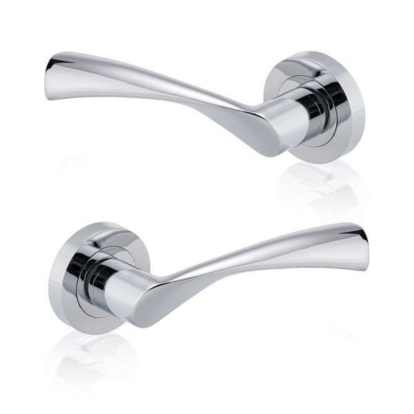 XFORT Polished Chrome Warped Lever On Rose Door Handles, Twisted