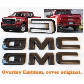Auto Front Rear Gloss Black IN Emblem Overlay 2019-2025 GMC Sierra 1500 2500HD 3500HD