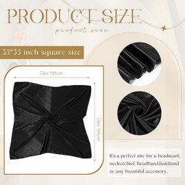 Sintege 3 Pcs 35 Inch Silk Head Scarf Large Square Neck Sleeping Hair Wrapping Satin for Women (Black,Solid)