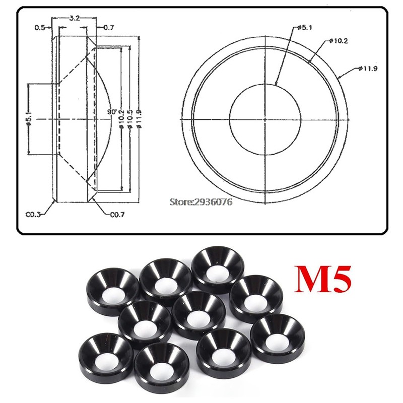 SENRISE Cup Washer 10PCS M5 Anodized Aluminium Countersunk Washer Engine