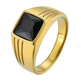 YL Gemstone Rings for Men Titanium Steel Square Signet Rings Black Stone Wedding Statement Band Jewelry-size10