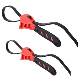 Two Piece Band Wrench Set, Adjustable Band Wrench Set for Oil Filter, Universal Wrench for Rubber Hose, Universal Wrench for Oil Filter, for Bottle, Sink, Black and Red.