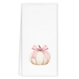 fZSZSD Coquette Pink Bow White Pumpkin Kitchen Towels, Preppy Fall Decor Dish Towels for Kitchen, Fall Tea Towel, Autumn Pumpkin Preppy Bow Hand Towel for Bathroom, 16x24 Inch