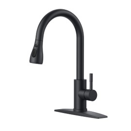 FORIOUS Black Kitchen Faucet with Pull Down Sprayer, High Arc Single Handle Classic Stainless Steel Sink Faucet 1 or 3 Hole, Suitable for Farmhouse Camper Laundry Rv Bar
