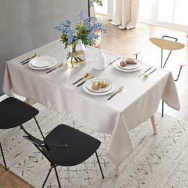 HSYLYM Waterproof Table Cloth Rectangular Polyester Washable,Plain Table Cover Suitable for Indoor and Outdoor Use,Ecru,135x275cm(53x108in)