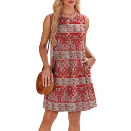 Paisley Dresses for Women 2025 Crew Neck Sundresses for Women Casual Spring Summer Dresses Floral Dress Womens Beach Vacation Clothes Sleeveless Outfits Beach Fashion Sun Dress L