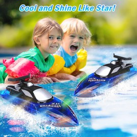 Helmsyde Ferngesteuertes Boot RC Boot für Kinder und Erwachsene mit LED Lichtern 2.4GHz Rennboote für Pools und Seen 2 Wiederaufladbare Batterien Cooles Wasserspielzeug Geschenk für Jungen Mädchen