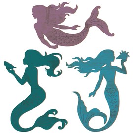 Set of 3 Mermaid Wall Decor Bathroom Decor Wooden Silhouettes Mermaid Wall Art Hanging Farmhouse Ocean Themed Mermaid Wall Decorations for Bedroom Room Accessories Rustic Elegant