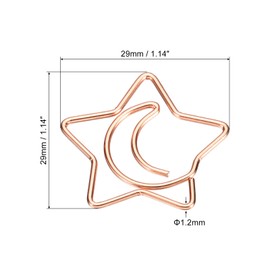 MECCANIXITY Paper Clip Moon Star-Shaped Cute Decorative Fun Clips Bookmarks 1.1 Inch Rose Gold for Organize Office Home, Pack of 20