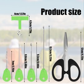 OTKARXUS Fishing Baiting Needle,6 in 1 Carp Fishing Tackle Kit,Fishing Baiting Rigs Tool Bait Needle with Line Scissors for Lures Bait Driller (Green)